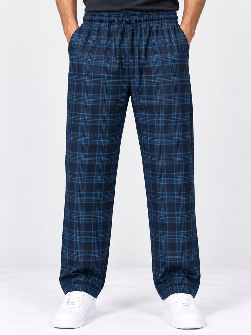 Men Casual Check Trouser - Navy