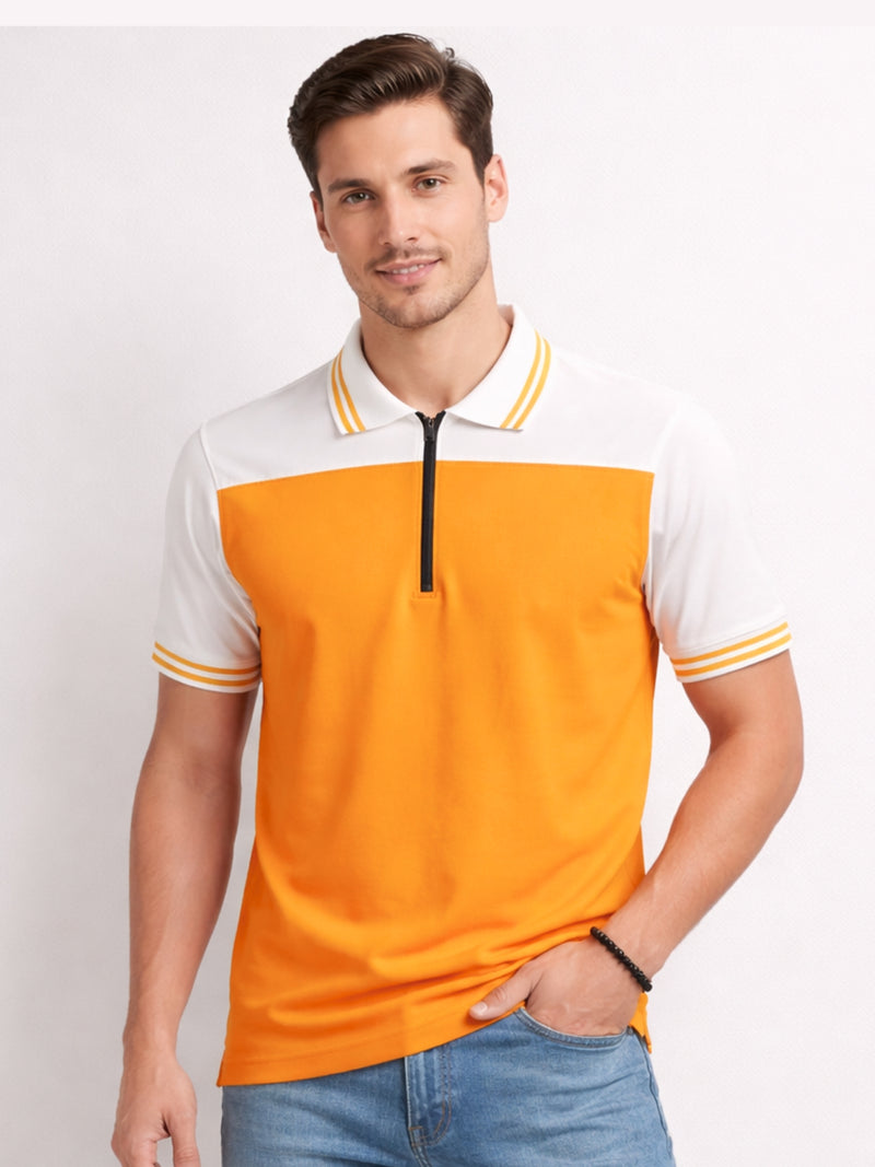 Men’s Modern Luxe Panel Half Zip Polo Shirt - Orange & White