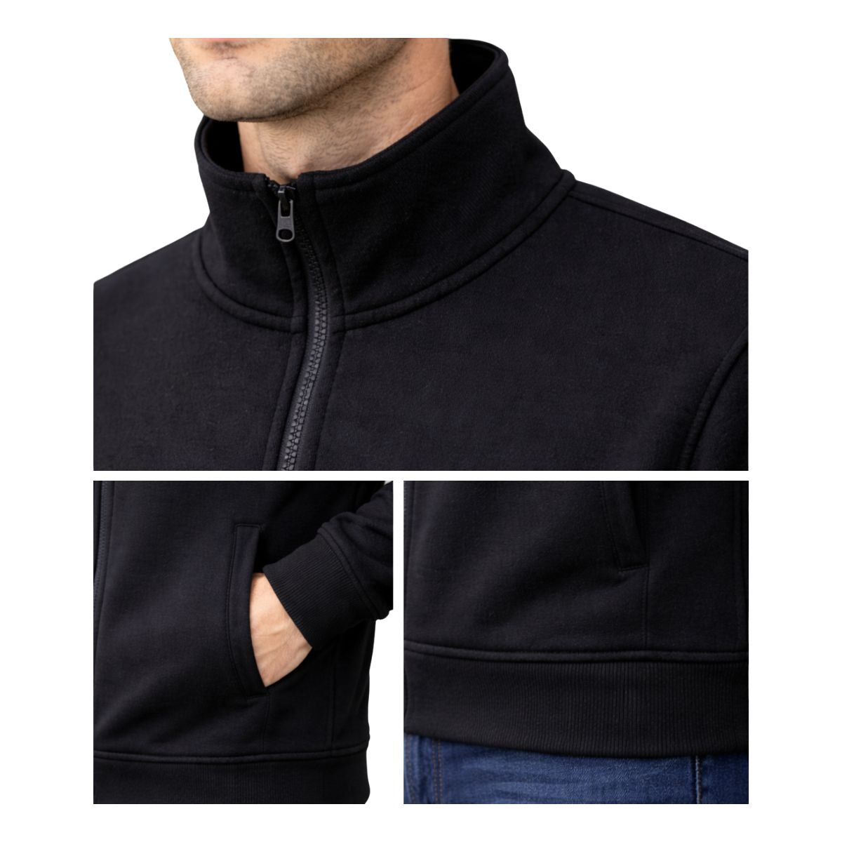 HG Classic Mock Neck Fleece Zipper Jacket - Black