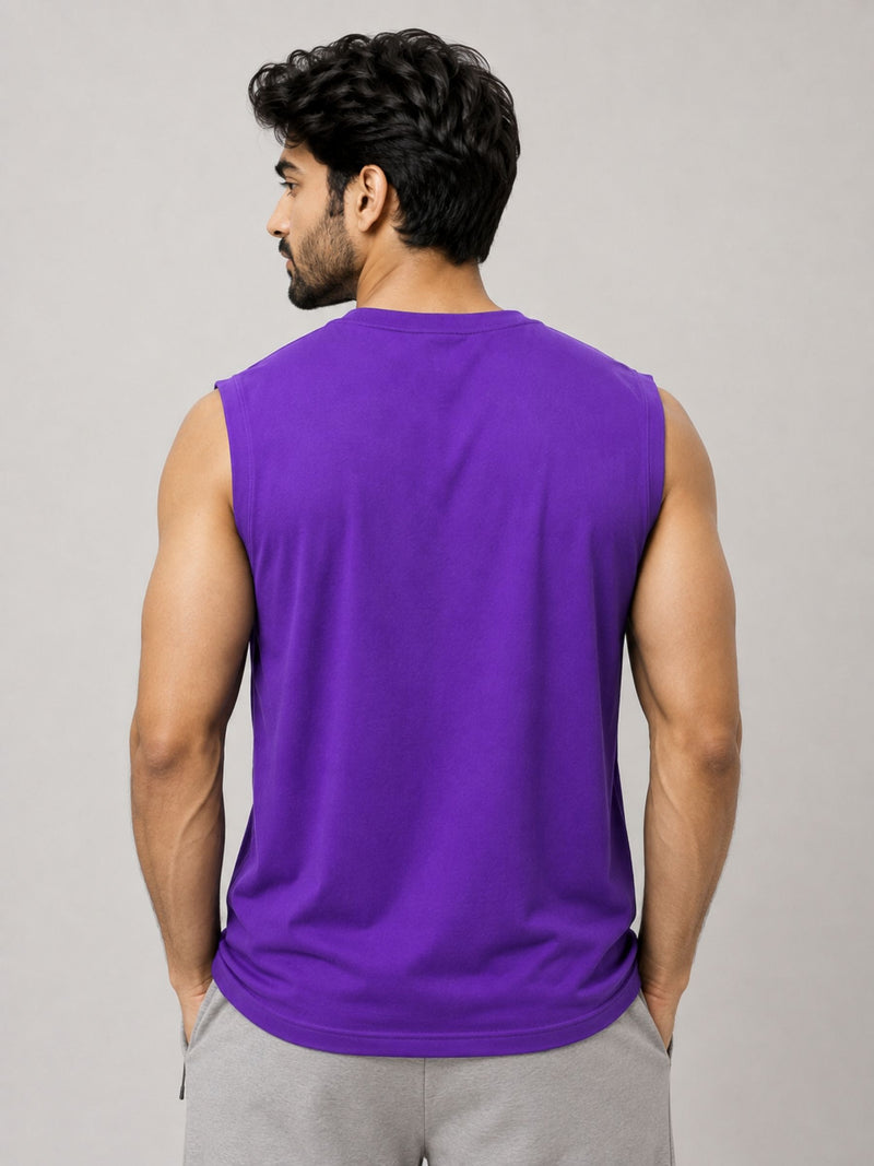Graphic Printed Sleeveless Tee Shirt - Purple