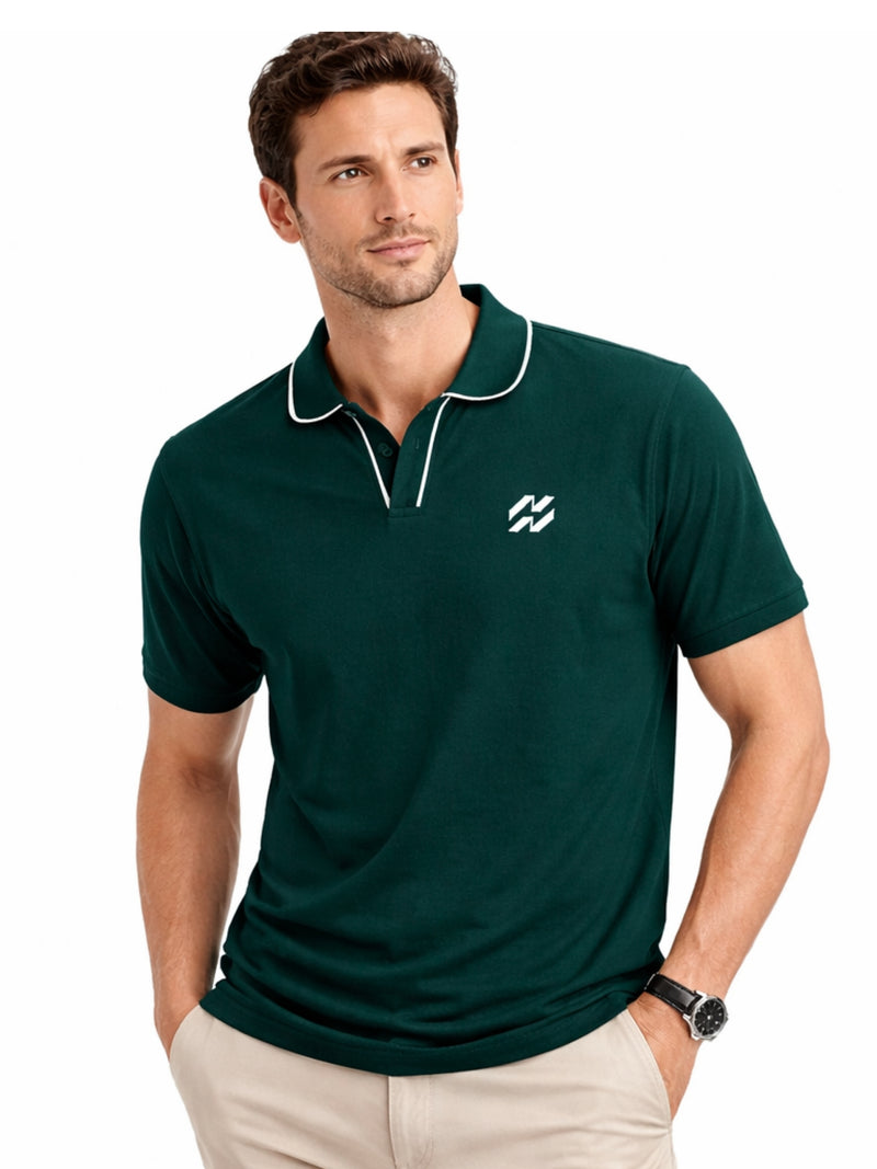 Men’s Premium Magzi Collar & Placket Polo Shirt – Bottle Green