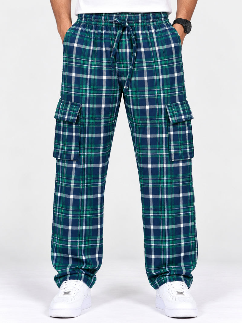 Men Cargo Casual Check Trouser - Green