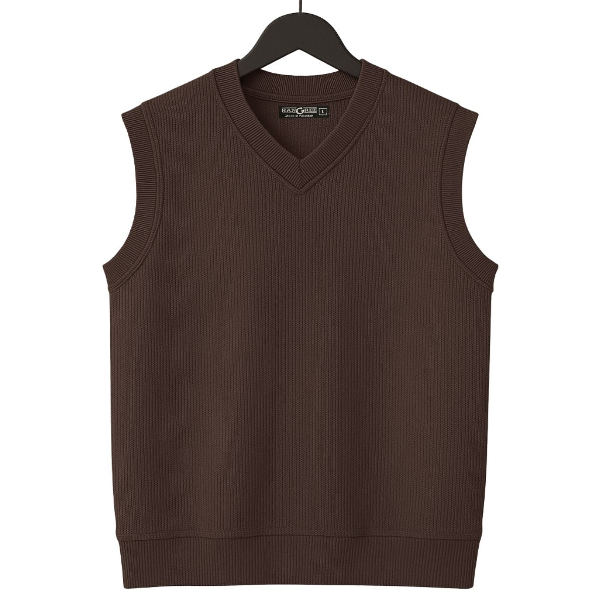 HG Men's Ribbed V-Neck Sleeveless Sweater - Choclate Brown