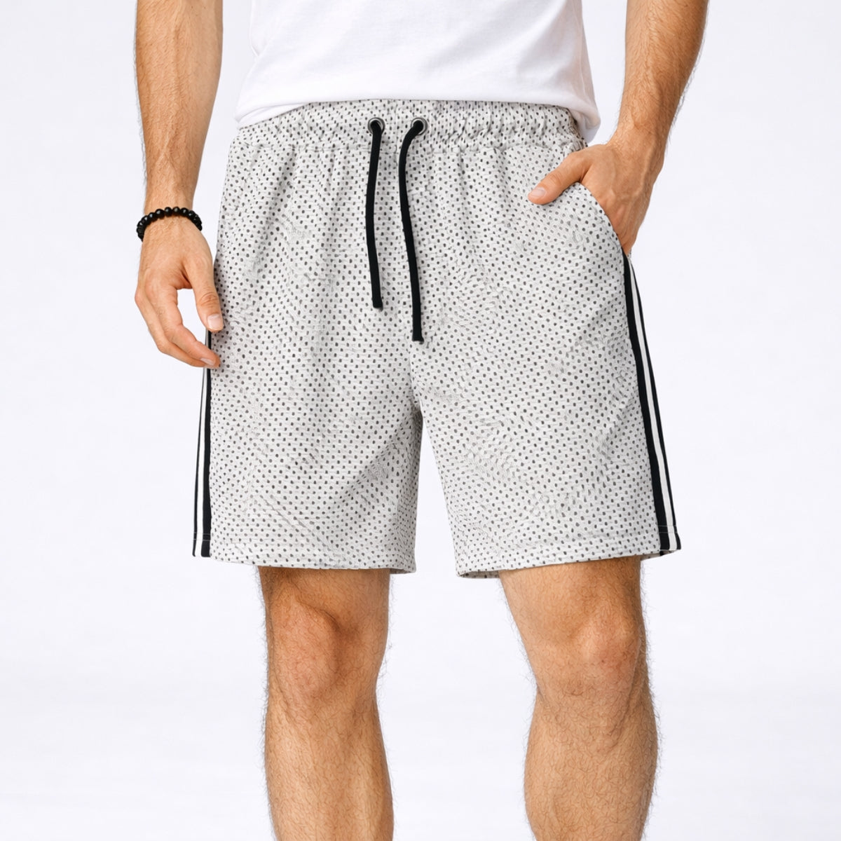 Men’s Athletic Contrast Side Stripe Two Quarter Shorts - White