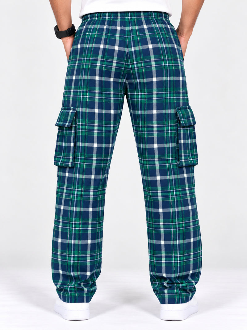 Men Cargo Casual Check Trouser - Green
