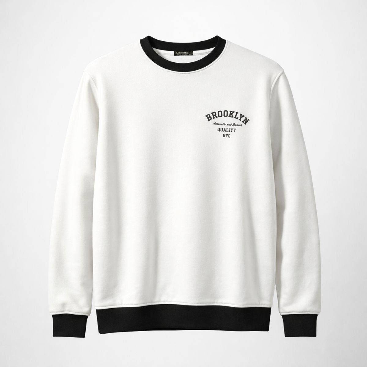 HG "BROOKLYN" Printed Plain Fleece Sweat Shirt - White