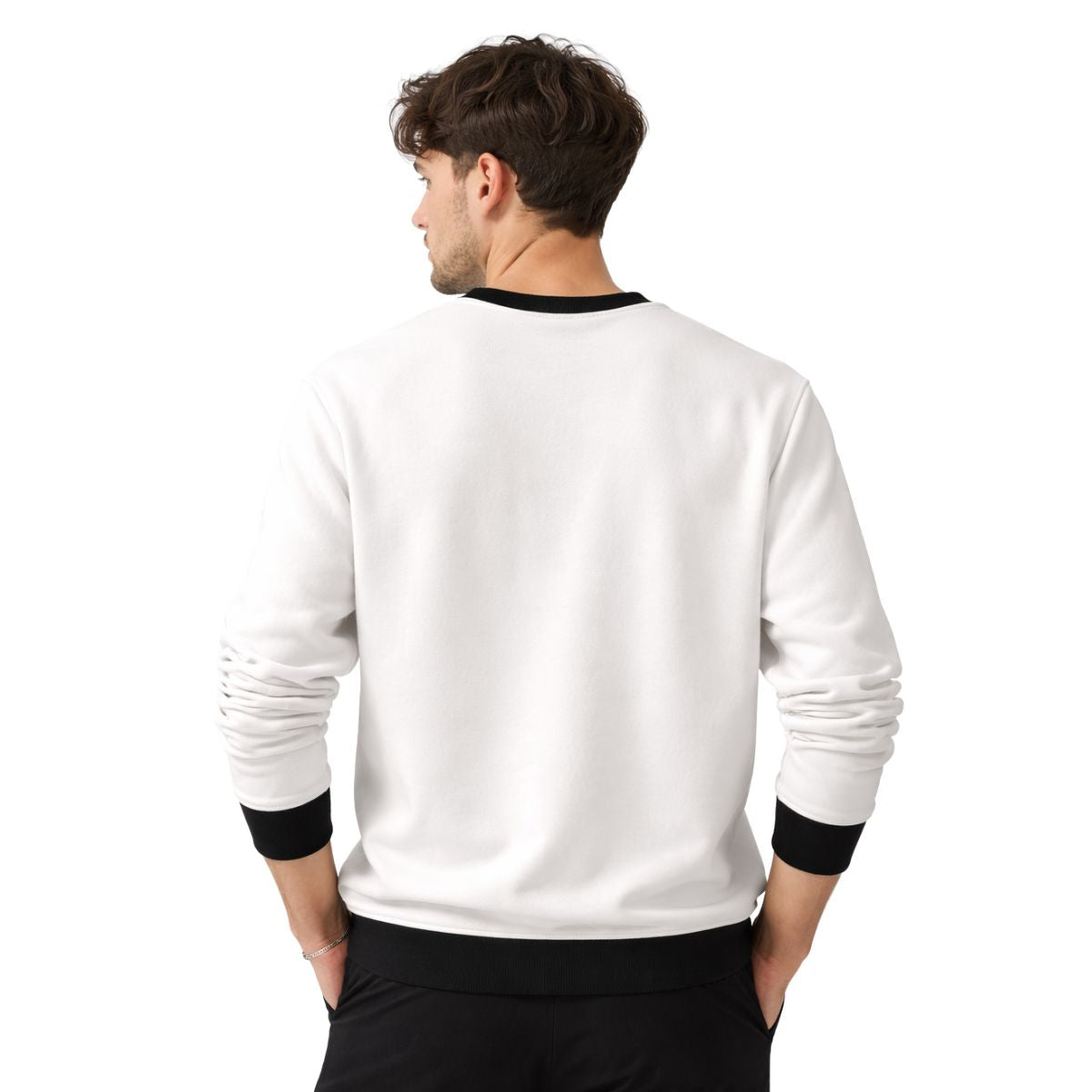 HG "BROOKLYN" Printed Plain Fleece Sweat Shirt - White