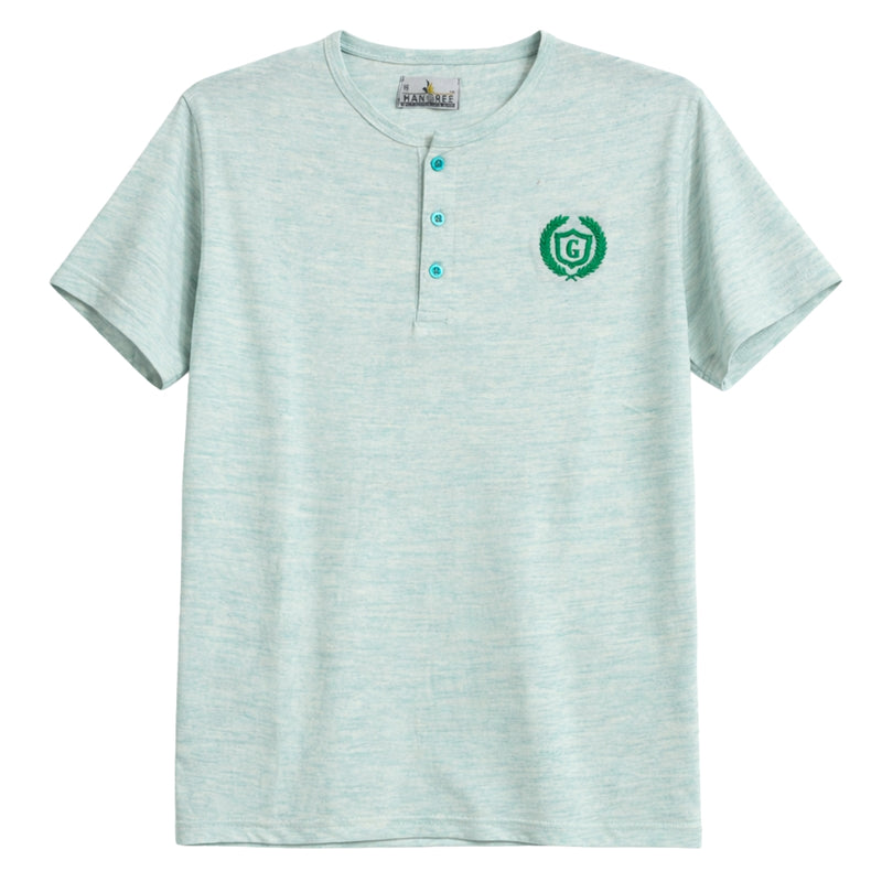 HG Signature Embroidered Henley Tee - Melange Sea Green