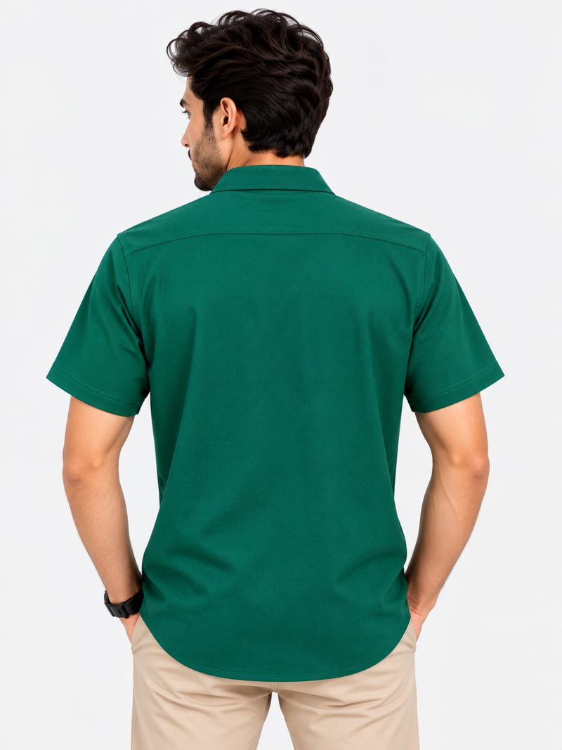 Classy "Brooklyn" Embroidered Soft Cotton Casual Shirt - Bottle Green