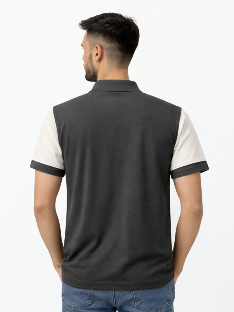 Men's Signature Emb Luxury Panel Polo - White & Dark Gray