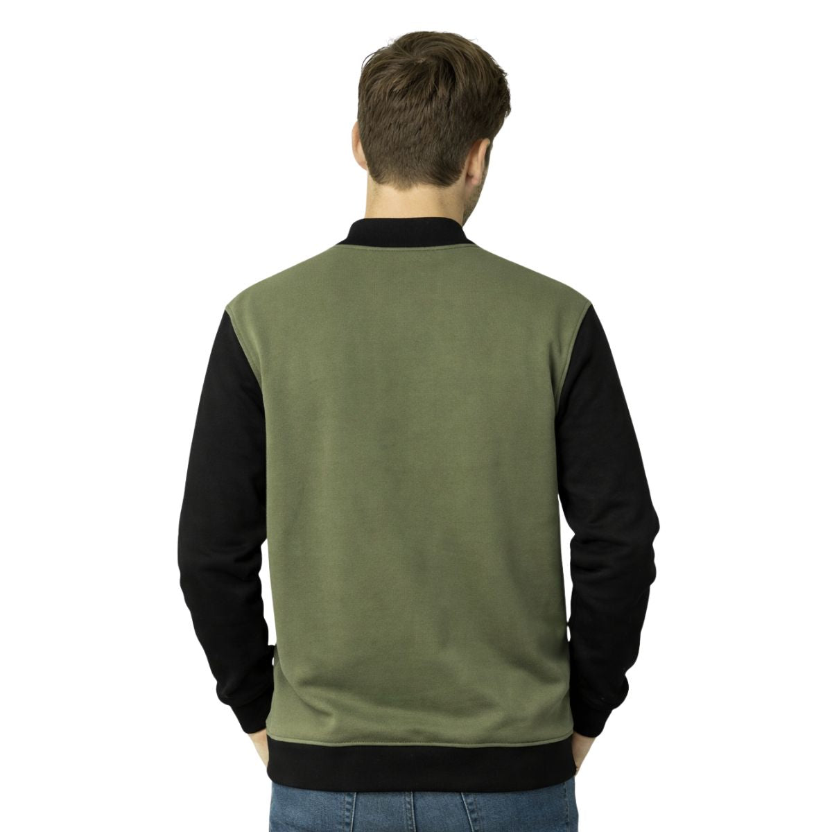 HG Contrast Sleeves Exclusive Fleece Zipper Jacket - Olive Green
