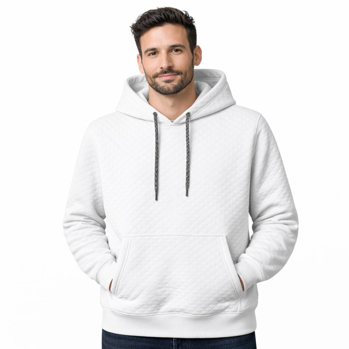 HG Men’s Luxury Quilted Pullover Hoodie – White Edition