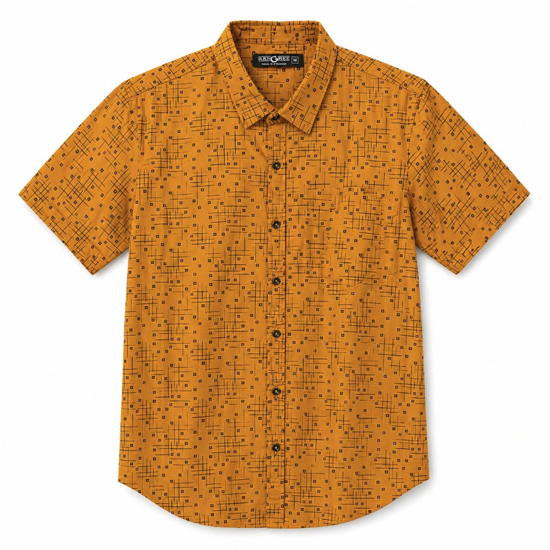 Men’s Geometric Pattern Half Sleeve Casual Shirt – Mustard