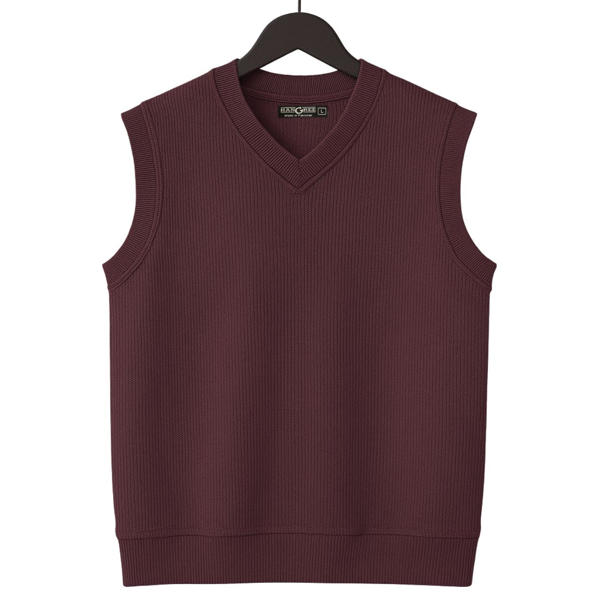 HG Men's Ribbed V-Neck Sleeveless Sweater - Dark Maroon
