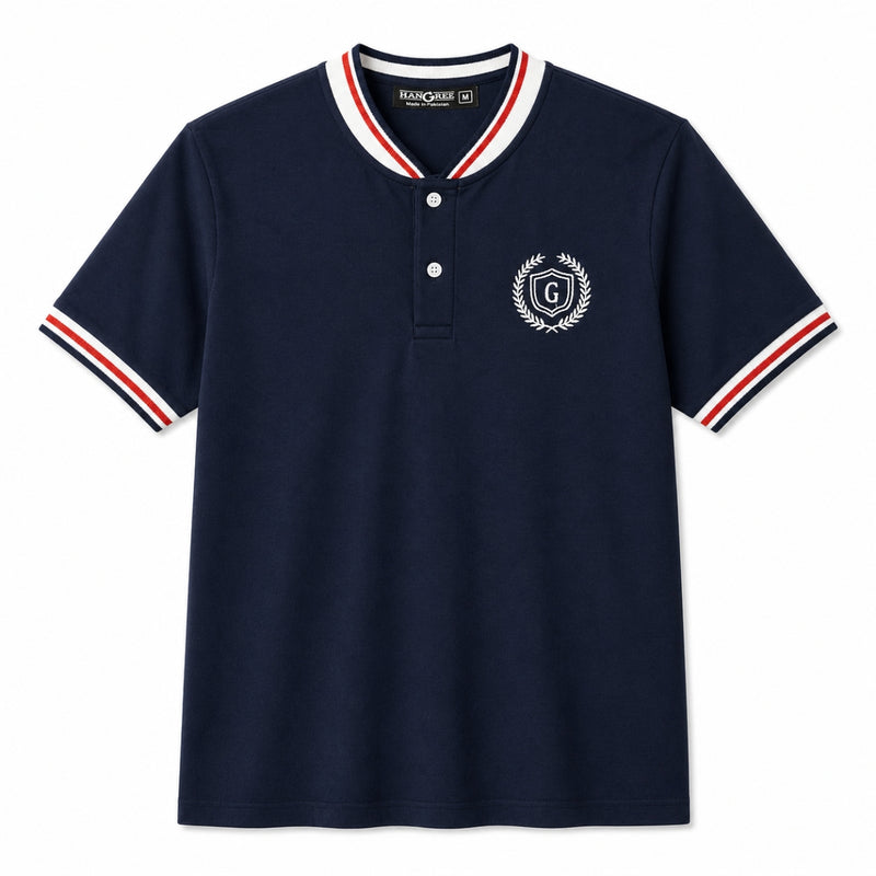 Men’s Signature Embroidered Contrast Neck Henley T-Shirt – Navy