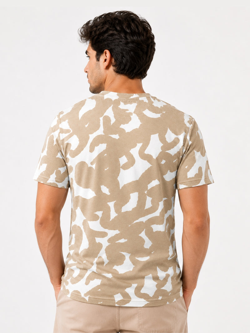 Men's Abstract Print Cotton Jersey T-Shirt - Sand & White