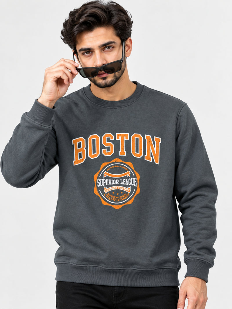 Men's Graphic Printed Sweat Shirt - Smoke Gray