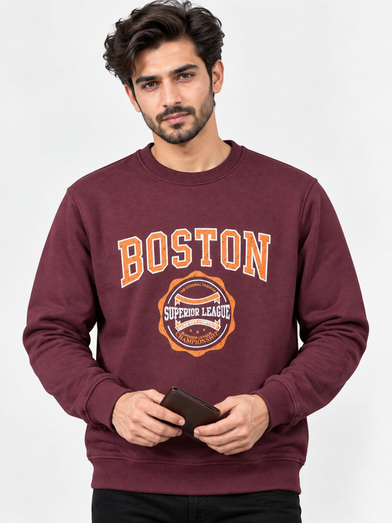 Men's Graphic Printed Sweat Shirt - Burgundy