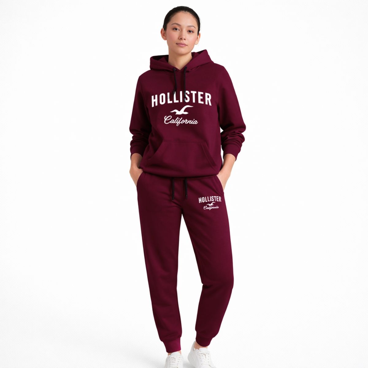 Women’s Printed Hoodie & Joggers Fleece Tracksuit - Maroon
