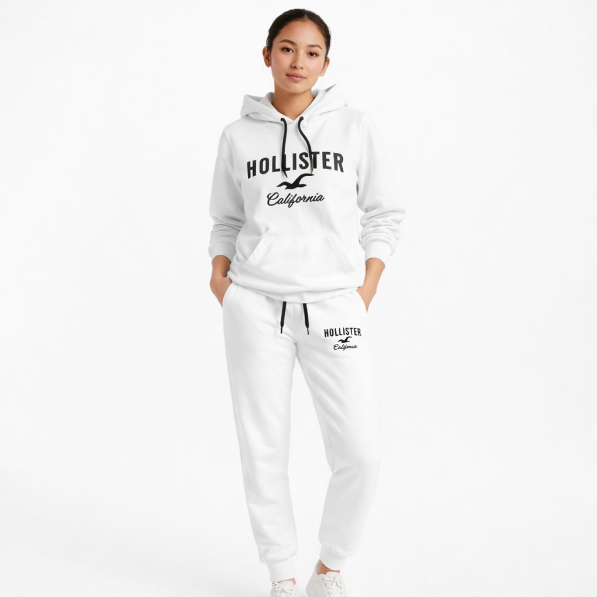 Women’s Printed Hoodie & Joggers Fleece Tracksuit - White