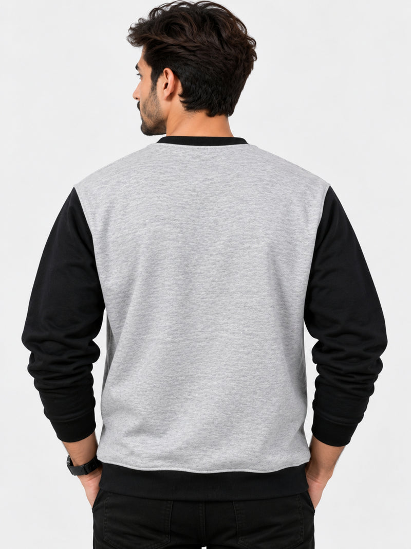 Contrast Sleeves "The Last Train" Emb, Sweat Shirt - Gray Black