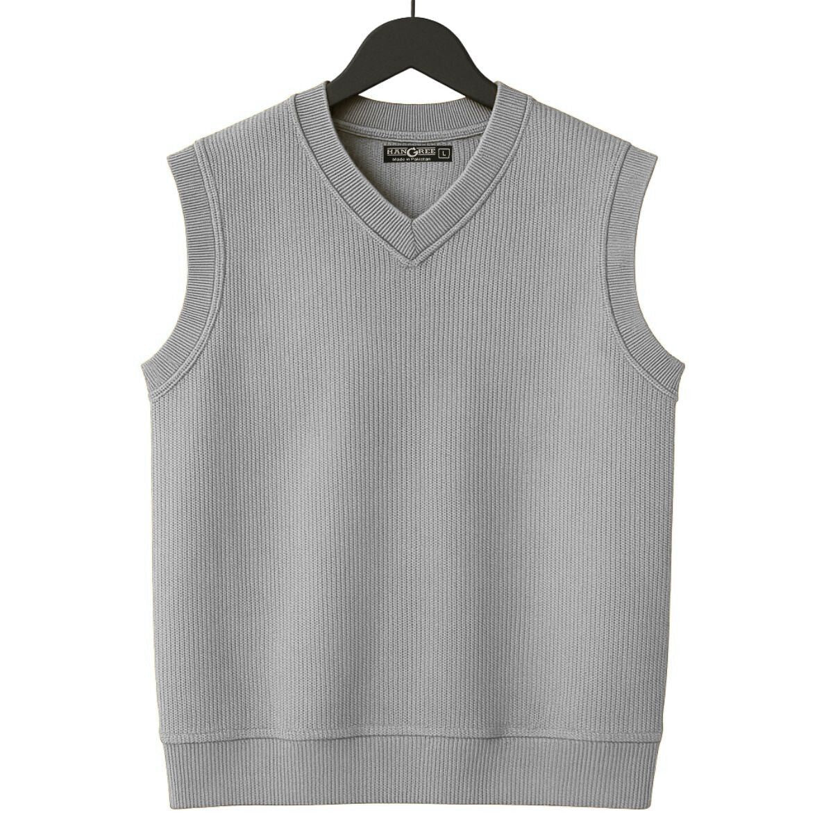 HG Men's Ribbed V-Neck Sleeveless Sweater - Light Gray