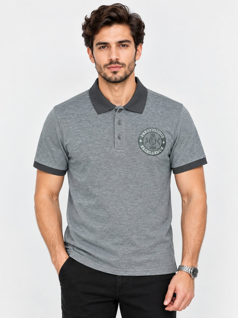 HG Excellence Emb Contrast Collar Polo Shirt - Gray
