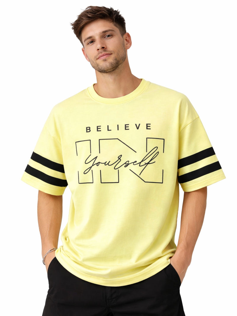Unisex Oversized Graphic Printed Drop Shoulder T-Shirt - Yellow