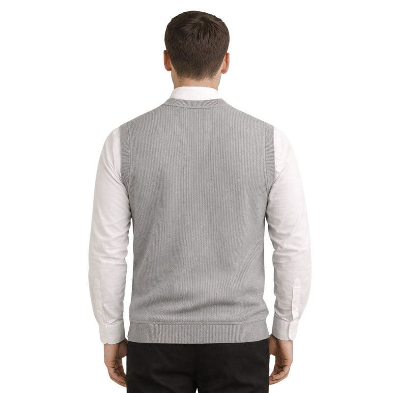 HG Men's Ribbed V-Neck Sleeveless Sweater - Light Gray