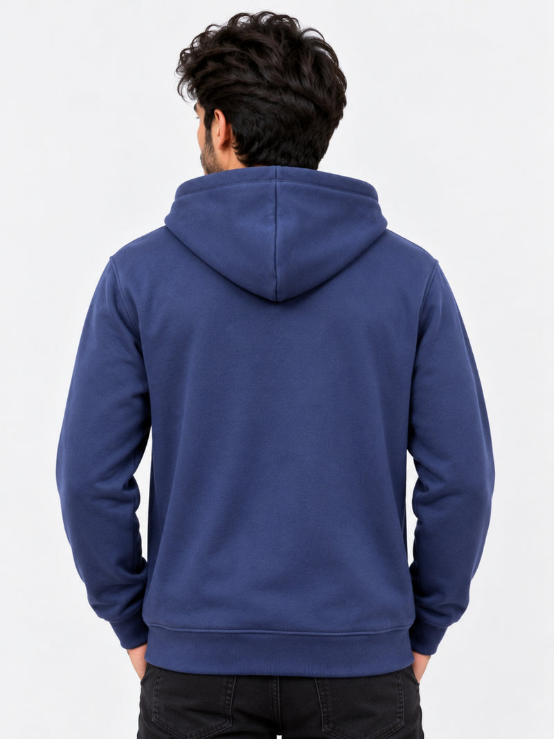 Men Plain Fleece Zip Up Hoodie - Navy