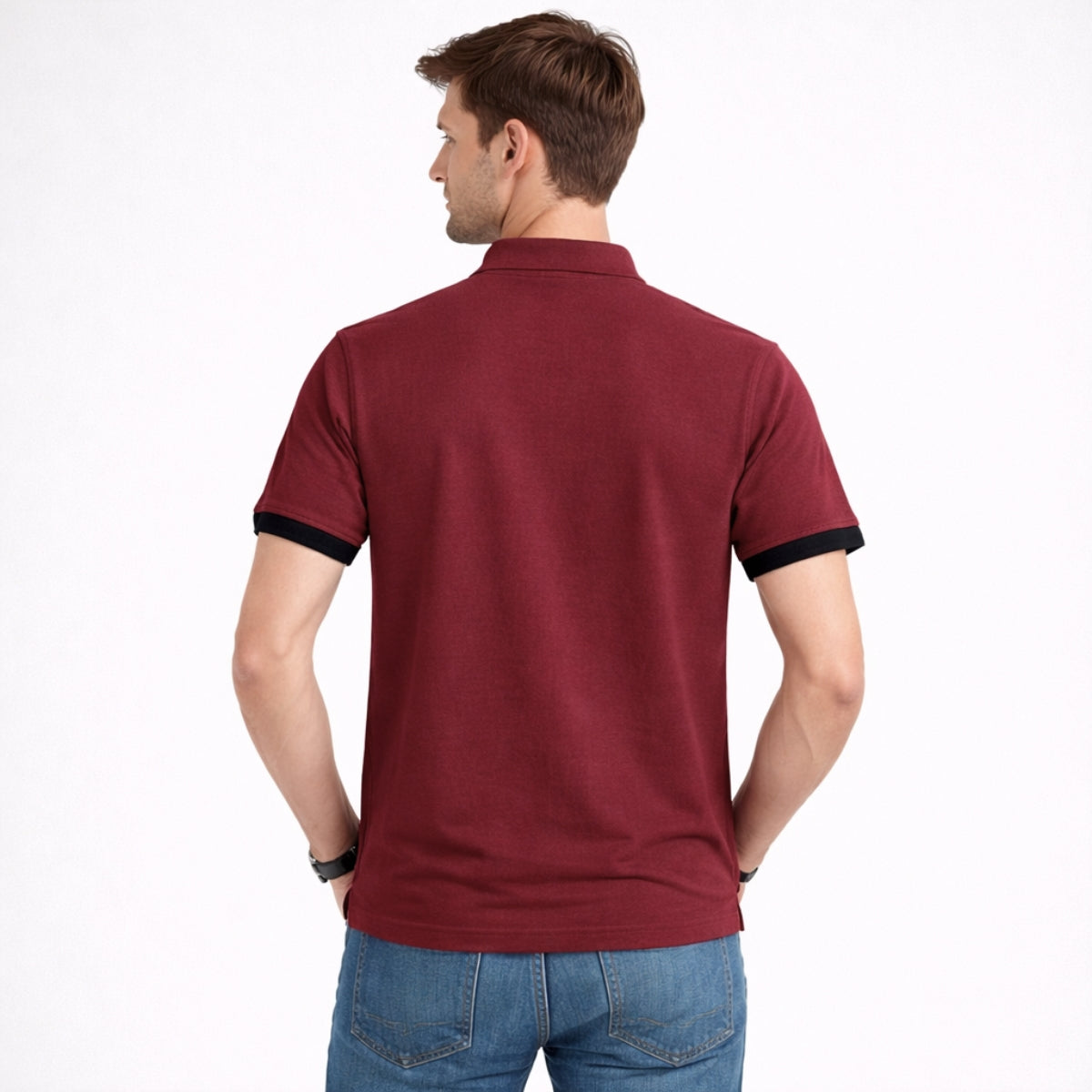 Men's Self Fabric Collar Classy Polo Shirt - Maroon