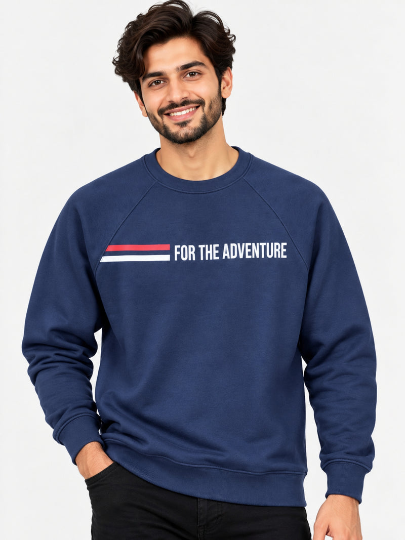 Men's "For The Adventure" Printed Sweat Shirt - Navy