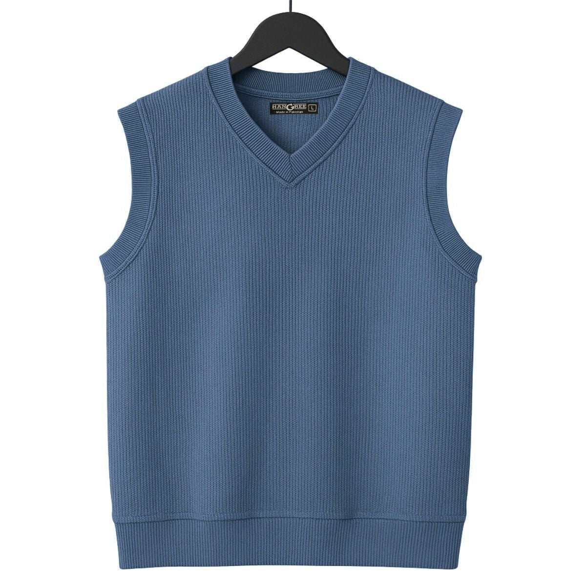 HG Men's Ribbed V-Neck Sleeveless Sweater - Slate Blue