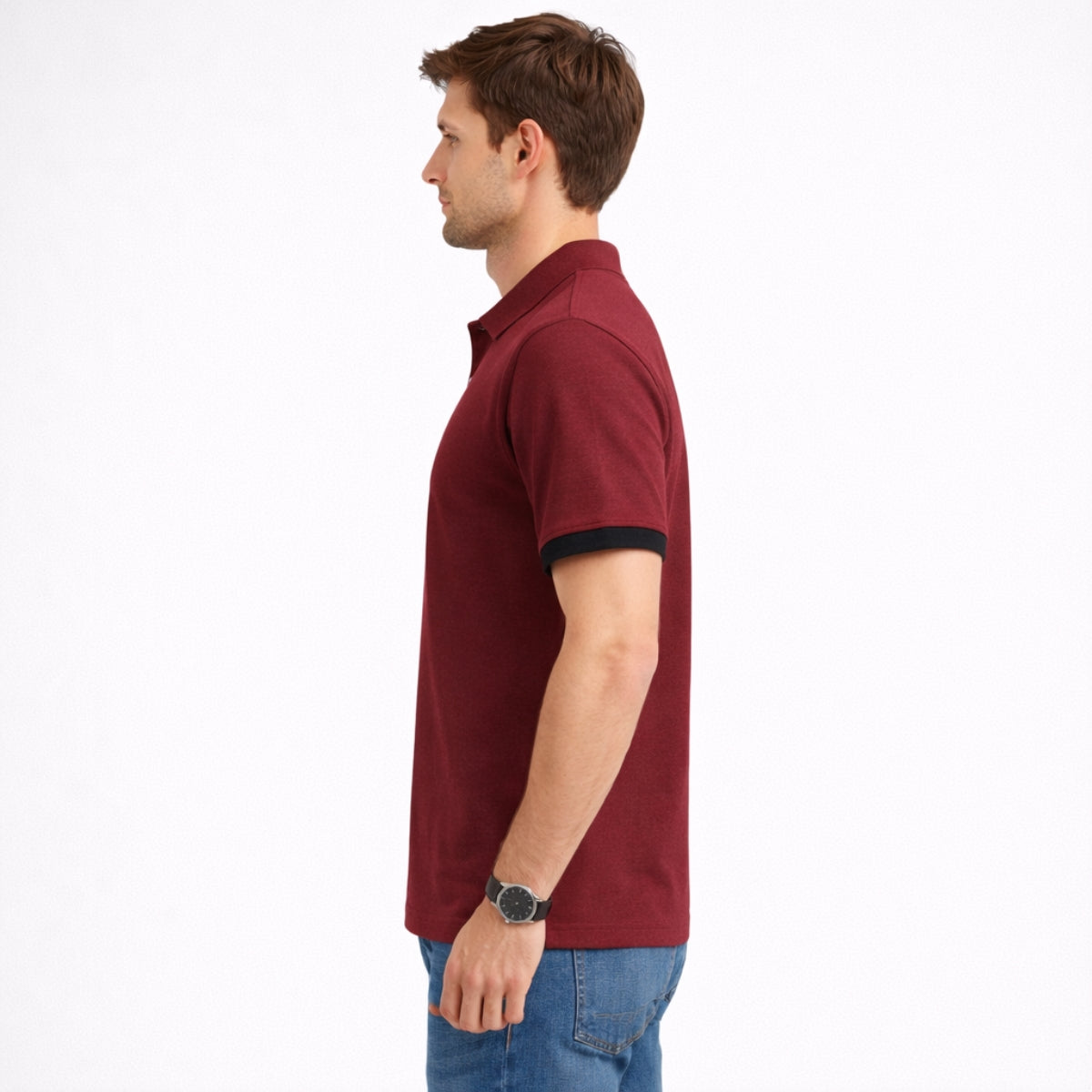 Men's Self Fabric Collar Classy Polo Shirt - Maroon