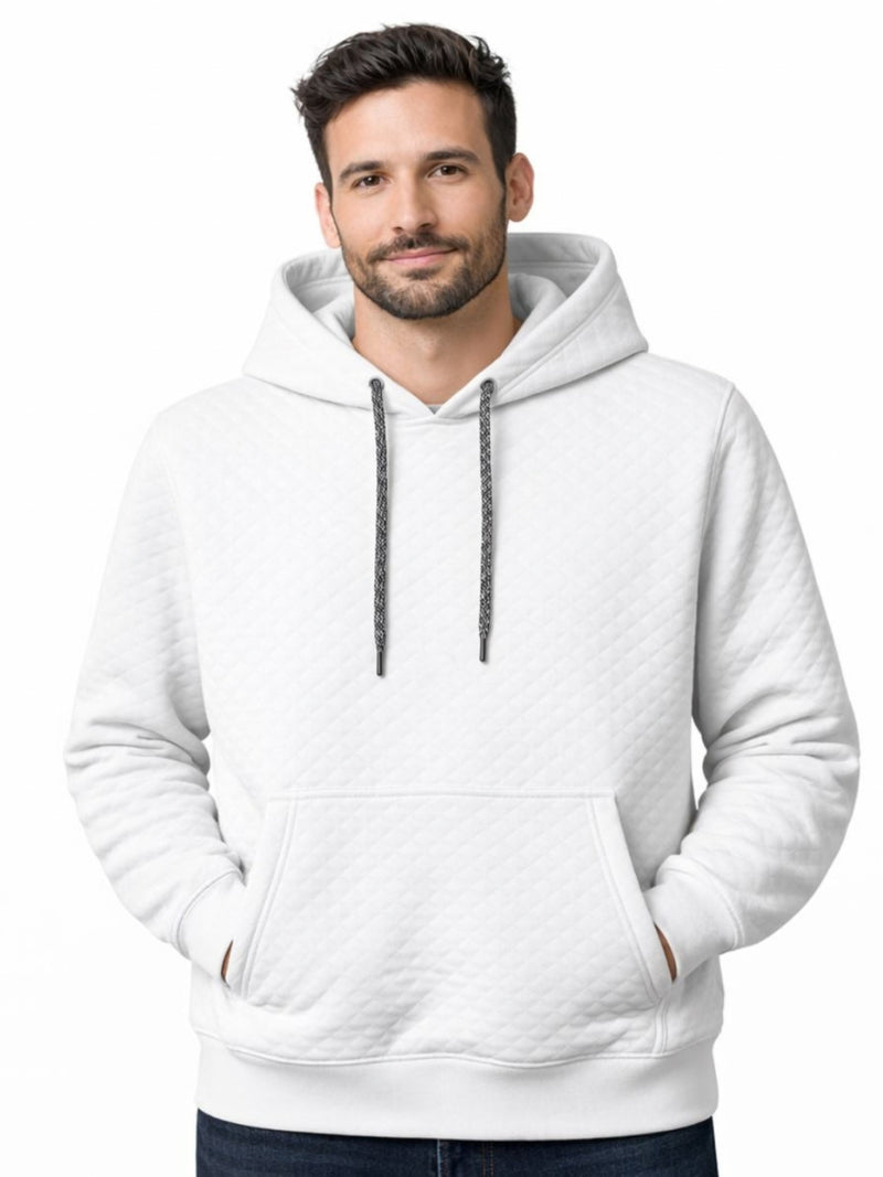 HG Men’s Luxury Quilted Pullover Hoodie – White Edition