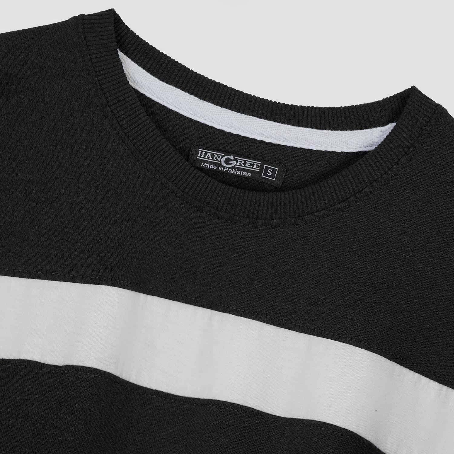 Oversize White Body Panel Fashion Tee Shirt - Black