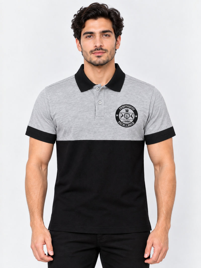 Signature Emb Luxury Panel Polo - Gray Black