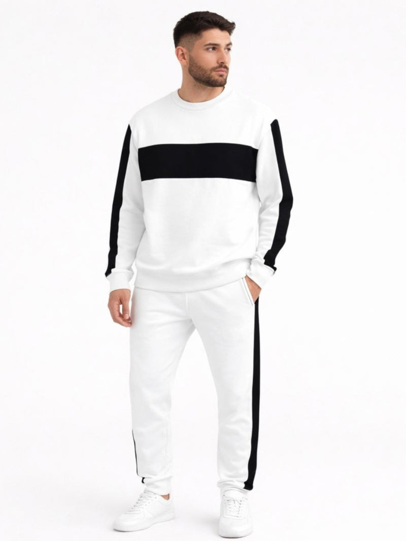 HG Men’s Contrast Panel Terry Tracksuit Crewneck Set - White Black