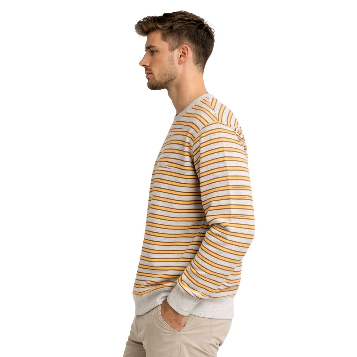 HG Men's Yarn Dyed Stripper Fleece Sweat Shirt - Textured Gray