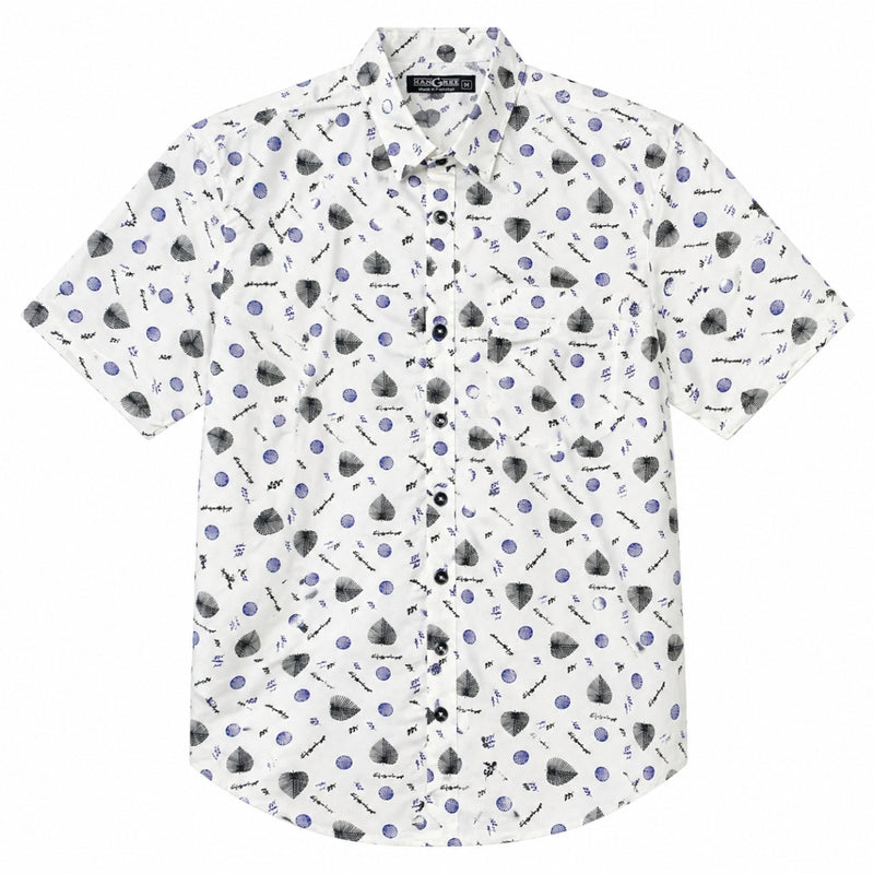Men’s Leaf & Polka Print Half Sleeve Casual Shirt – White