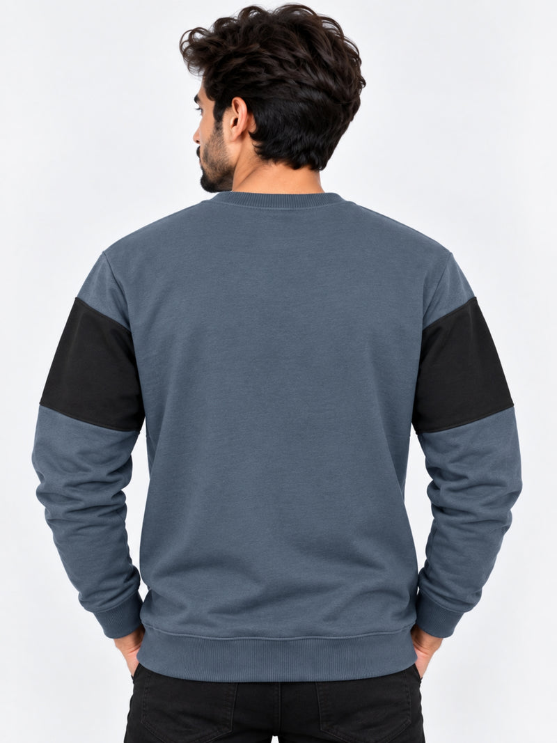 Cut & Sew "Brooklyn" Printed Panel Sweat Shirt - Gray