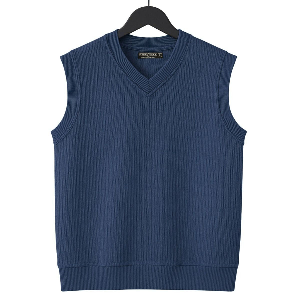 HG Men's Ribbed V-Neck Sleeveless Sweater - Rhino Blue