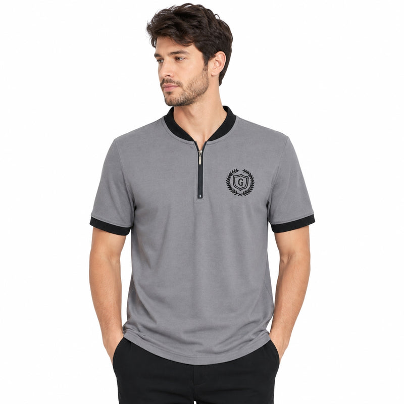 Men’s Crew Neck Half-Zip Tee Shirt - Medium Gray