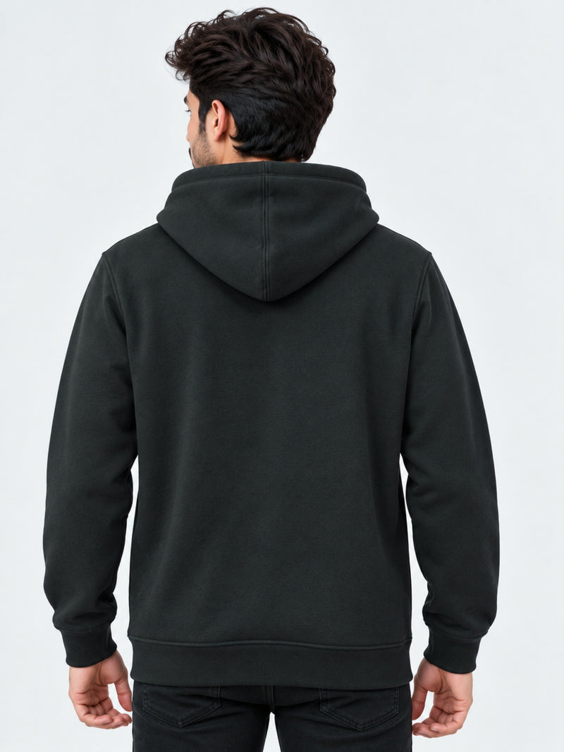 Men "Brooklyn" Printed Fleece Zip Up Hoodie - Black