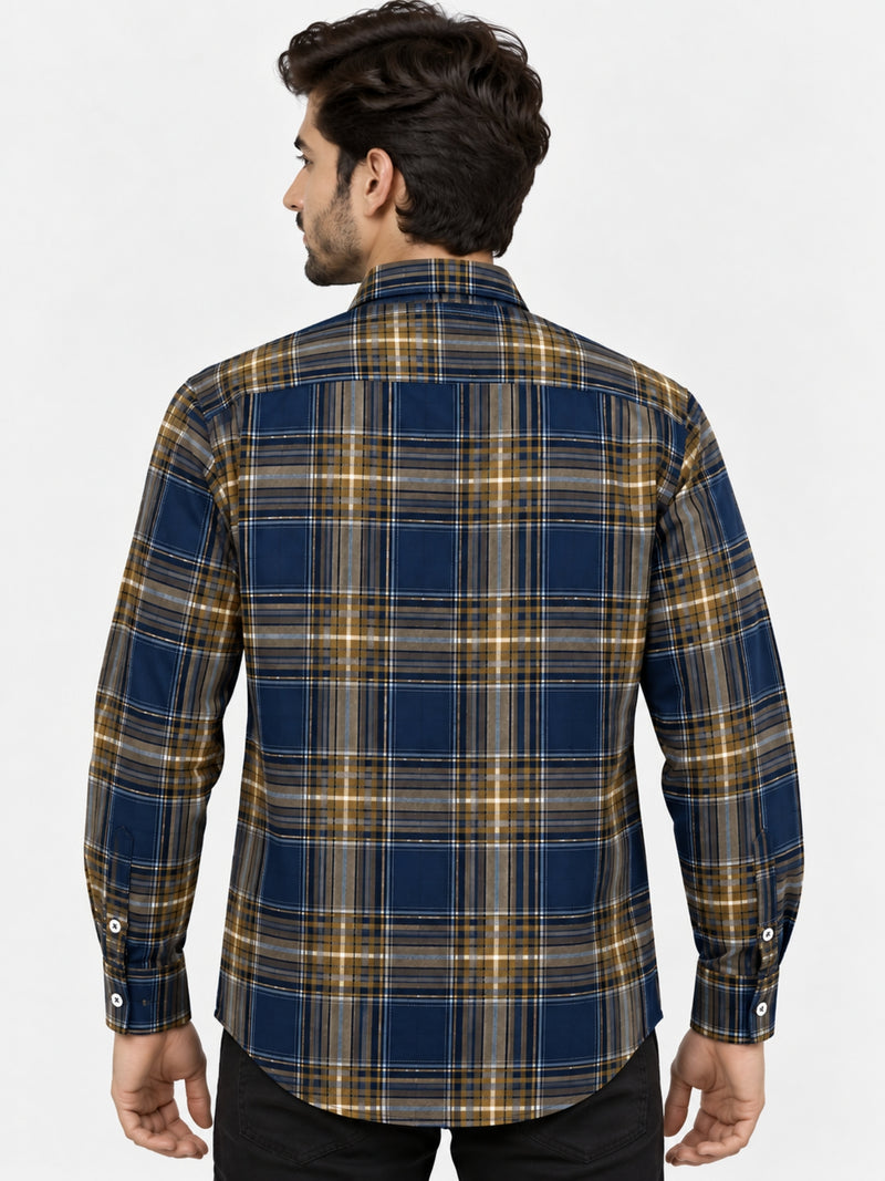 Men's Elegant Blue Check Casual Shirt