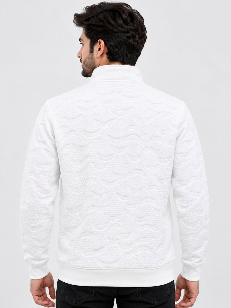 HG Premium Quilted Mock Neck Half Zipper Sweat Shirt - Super White