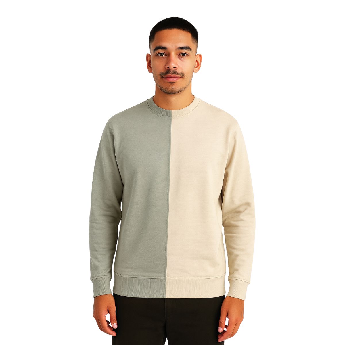 HG Contrast Half & Half Sweatshirt - Cream & Light Olive