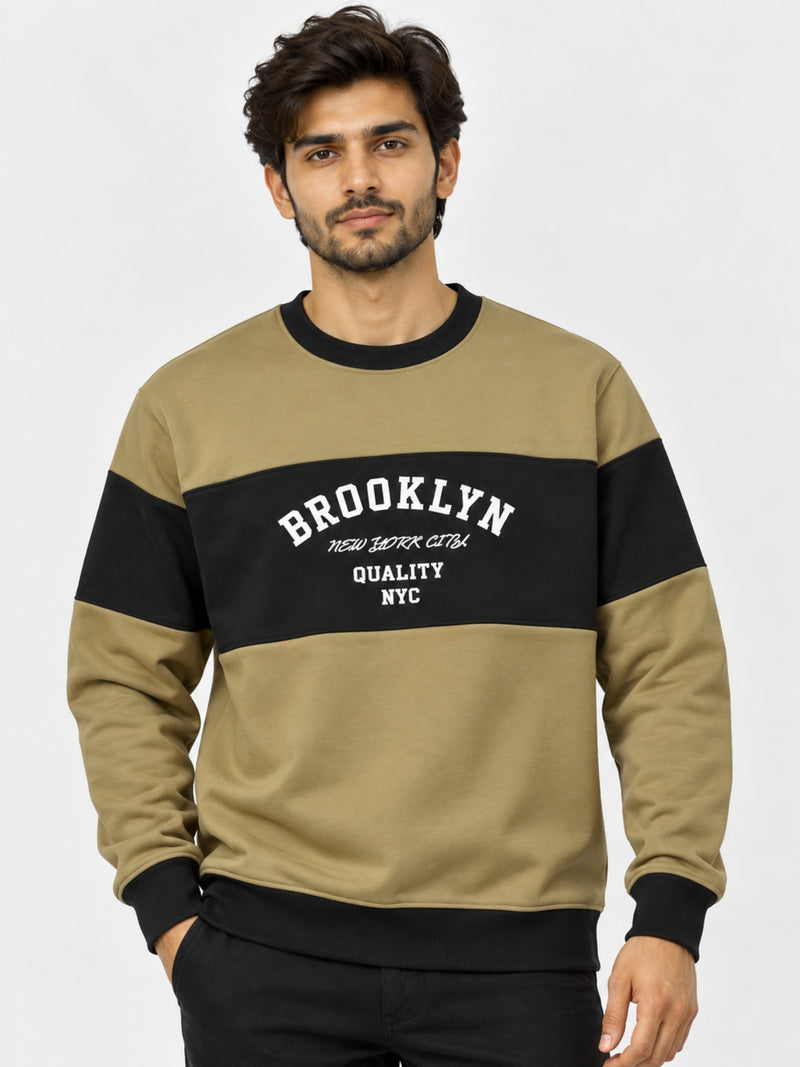 Cut & Sew "Brooklyn" Printed Panel Interlock Sweat Shirt - Clay Creek