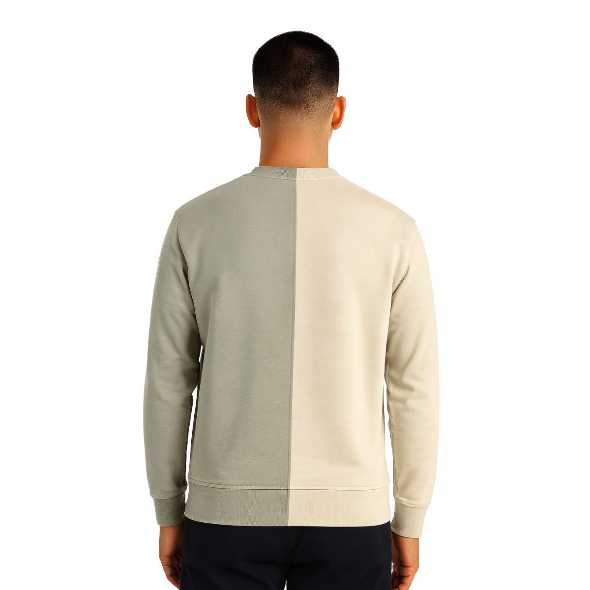 HG Contrast Half & Half Sweatshirt - Cream & Light Olive