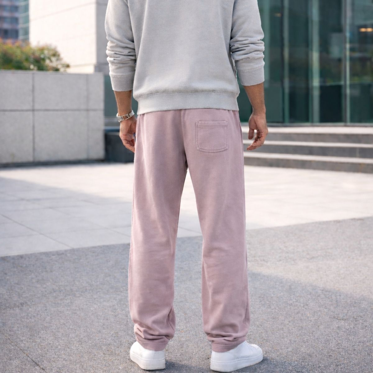 HG Classic Terry Loose Fit Trousers with Zipper Pockets - Grayish Pink